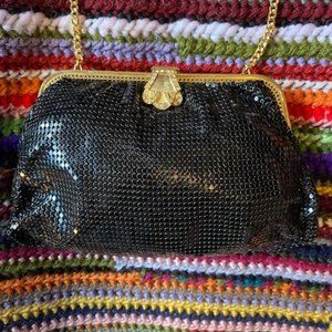 Whiting & Davis Black Mesh Purse with Gold Chain